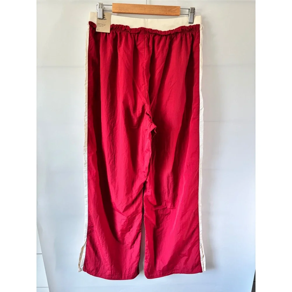 Nike Track Pants Women Medium Red High Rise Loose Fit Side Stripe Sportswear Y2K